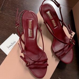 Miu Miu Patent Leather Burgundy Strappy Sandals